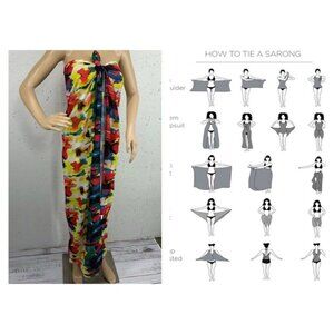 Ekouaer Medium Multi Color Sarong Swim Cover Up New 44 x 61”